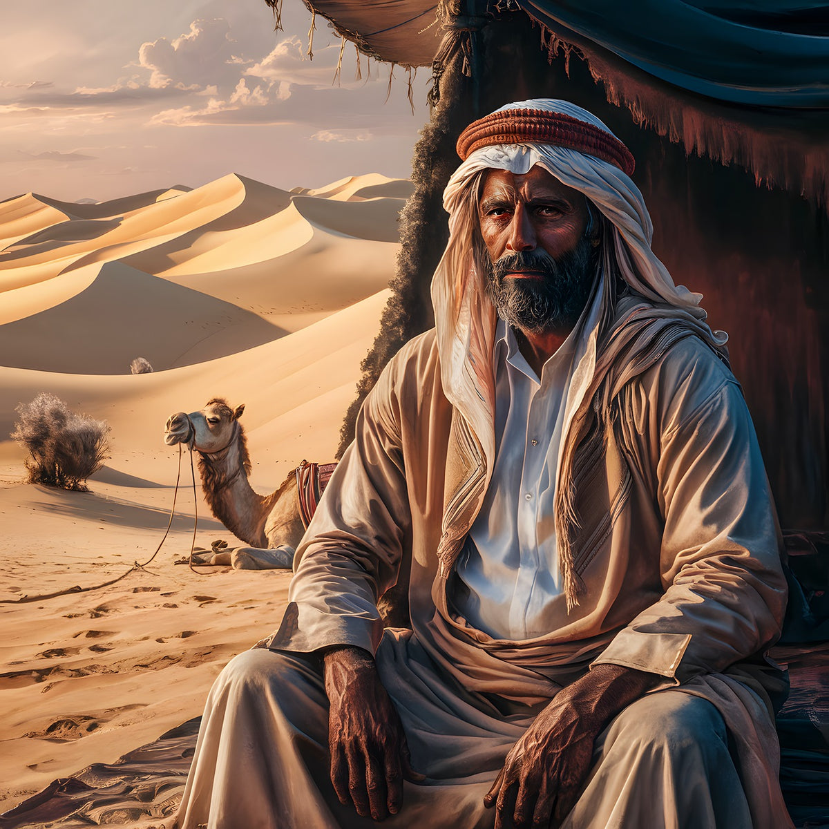 A Southwest Asia man sitting in desert