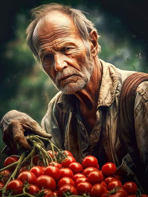 Farmer holding bunch of cherry tomatoes