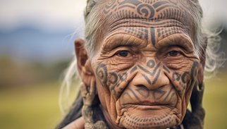 An old man with tattoos on his face 