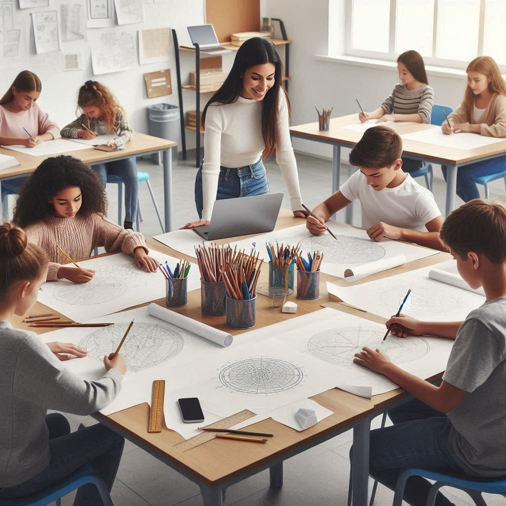 Teacher teaching students cultural drawing