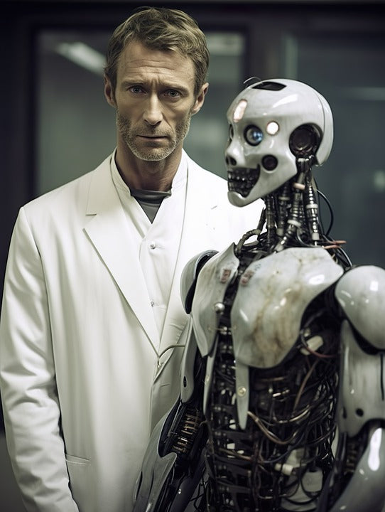 A male Dr. with a robot